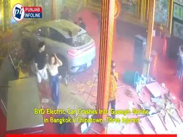 BYD Electric Car Crashes Into Guanyin Shrine in Bangkok’s Chinatown, Three Injured