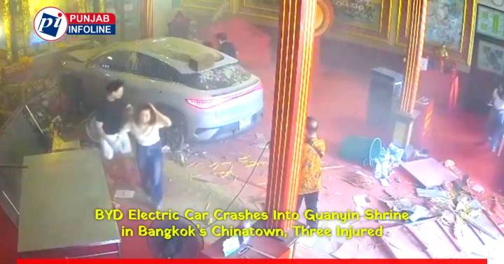 BYD Electric Car Crashes Into Guanyin Shrine in Bangkok’s Chinatown, Three Injured