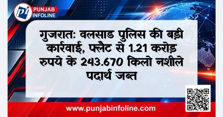 गुजरात: वलसाड पुलिस की बड़ी कार्रवाई, फ्लैट से 1.21 करोड़ रुपये के 243.670 किलो नशीले पदार्थ जब्त